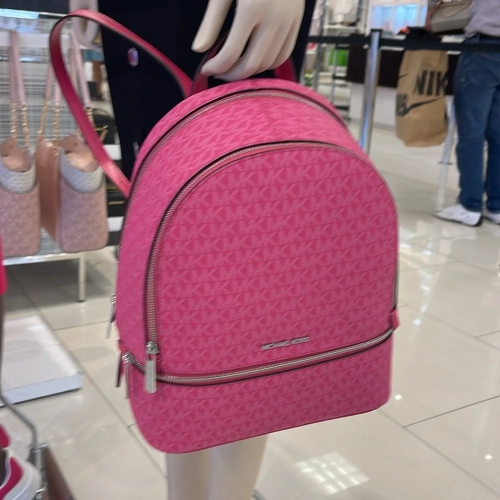 Michael Kors Rhea Medium Signature Logo Backpack Dragonfruit NWT